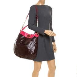 Pre Owned Marc by Marc Jacobs Brown/Pink Patent Leather Classic Q Hillier Hobo