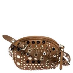 Pre Owned حقيبة كروس مارك باي مارك جاكوبس مستديرة جلد مرصعة بني فاتحة