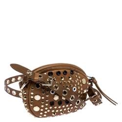 Pre Owned حقيبة كروس مارك باي مارك جاكوبس مستديرة جلد مرصعة بني فاتحة