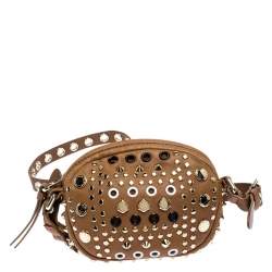 Pre Owned حقيبة كروس مارك باي مارك جاكو بس مستديرة جلد مرصعة بني فاتحة