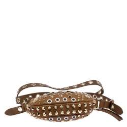 Pre Owned حقيبة كروس مارك باي مارك جاكوبس مستديرة جلد مرصعة بني فاتحة