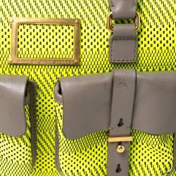 Pre Owned Marc by Marc Jacobs Neon Green/Grey Patent Leather and Nylon Werdie Satchel