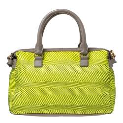 Pre Owned Marc by Marc Jacobs Neon Green/Grey Patent Leather and Nylon Werdie Satchel