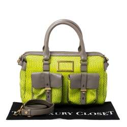 Pre Owned Marc by Marc Jacobs Neon Green/Grey Patent Leather and Nylon Werdie Satchel