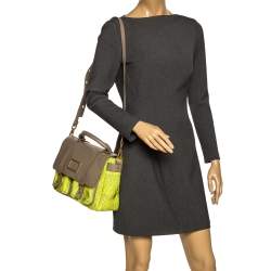 Marc by Marc Jacobs Neon Green/Grey Woven Patent Leather and Nylon Werdie Top Handle Bag