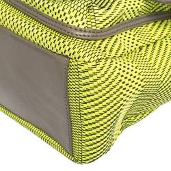 Marc by Marc Jacobs Neon Green/Grey Woven Patent Leather and Nylon Werdie Top Handle Bag