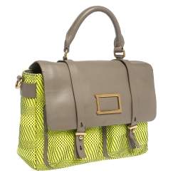 Marc by Marc Jacobs Neon Green/Grey Woven Patent Leather and Nylon Werdie Top Handle Bag