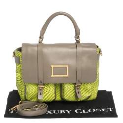 Marc by Marc Jacobs Neon Green/Grey Woven Patent Leather and Nylon Werdie Top Handle Bag