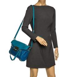 Pre Owned Marc by Marc Jacobs Two Tone Blue Raffia and Leather Turnlock Flap Shoulder Bag