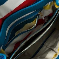 Pre Owned Marc by Marc Jacobs Two Tone Blue Raffia and Leather Turnlock Flap Shoulder Bag