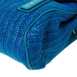 Pre Owned Marc by Marc Jacobs Two Tone Blue Raffia and Leather Turnlock Flap Shoulder Bag