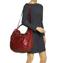 Pre Owned Marc by Marc Jacobs Red Glaze Leather Classic Q Hillier Hobo