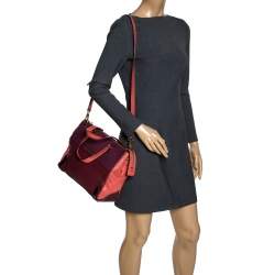 Pre Owned Marc by Marc Jacobs Burgundy/Orange Leather Zipped Satchel