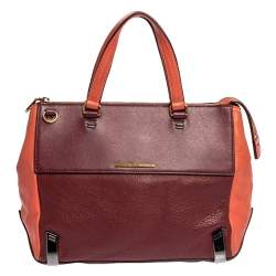 Marc by Marc Jacobs Burgundy/Orange Leather Zipped Satchel