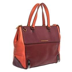 Pre Owned Marc by Marc Jacobs Burgundy/Orange Leather Zipped Satchel