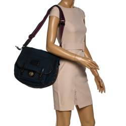Pre Owned Marc by Marc Jacobs Dark Blue Canvas and Leather Turnlock Flap Shoulder Bag