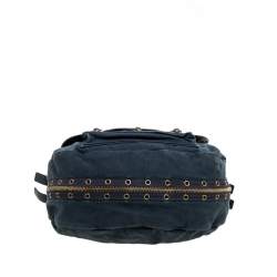 Pre Owned Marc by Marc Jacobs Dark Blue Canvas and Leather Turnlock Flap Shoulder Bag