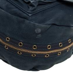 Pre Owned Marc by Marc Jacobs Dark Blue Canvas and Leather Turnlock Flap Shoulder Bag