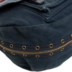 Pre Owned Marc by Marc Jacobs Dark Blue Canvas and Leather Turnlock Flap Shoulder Bag