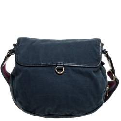 Pre Owned Marc by Marc Jacobs Dark Blue Canvas and Leather Turnlock Flap Shoulder Bag