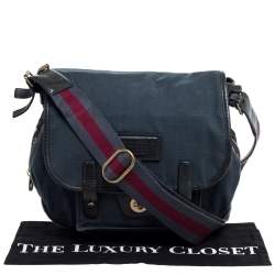 Pre Owned Marc by Marc Jacobs Dark Blue Canvas and Leather Turnlock Flap Shoulder Bag