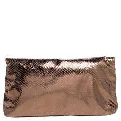 Pre Owned حقيبة كلتش مارك باي مارك جاكوبس قلاب قفل ضاغط جلد لامعة نمط ثعبان برونزية ميتالك