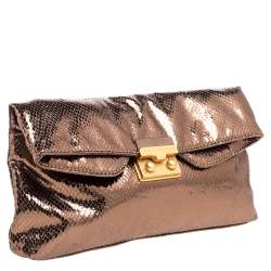 Pre Owned حقيبة كلتش مارك باي مارك جاكوبس قلاب قفل ضاغط جلد لامعة نمط ثعبان برونزية ميتالك