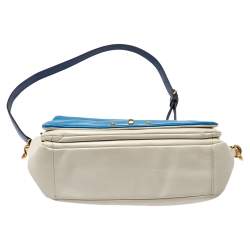 Pre Owned Marc By Marc Jacobs Blue/White Leather Goodbye Columbus Top Handle Bag