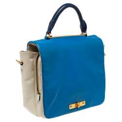 Pre Owned Marc By Marc Jacobs Blue/White Leather Goodbye Columbus Top Handle Bag