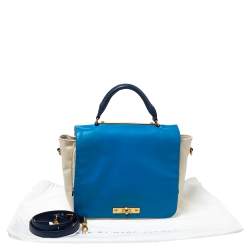 Pre Owned Marc By Marc Jacobs Blue/White Leather Goodbye Columbus Top Handle Bag