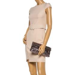 Pre Owned Marc by Marc Jacobs Metallic Snakeskin Effect Leather Fold Over Clutch