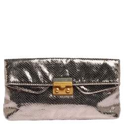 Pre Owned Marc by Marc Jacobs Metallic Snakeskin Effect Leather Fold Over Clutch