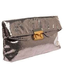 Pre Owned Marc by Marc Jacobs Metallic Snakeskin Effect Leather Fold Over Clutch