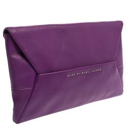 Pre Owned Marc by Marc Jacobs Purple Leather Tangram Anna Envelope Clutch