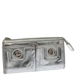 Marc by Marc Jacobs Metallic Silver Leather Totally Turnlock Wallet     