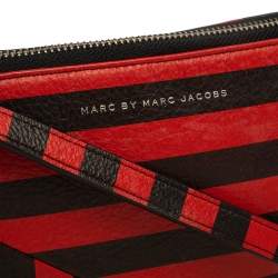 Pre Owned حقيبة كروس مارك باي مارك جاكوبس "تورن اروند داني" جلد مخطط أسود و أحمر