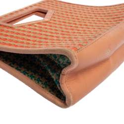 Pre Owned Marc by Marc Jacobs Orange/Beige Checkered Raffia Clutch