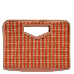 Pre Owned Marc by Marc Jacobs Orange/Beige Checkered Raffia Clutch