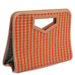 Pre Owned Marc by Marc Jacobs Orange/Beige Checkered Raffia Clutch