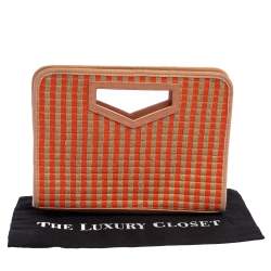 Pre Owned Marc by Marc Jacobs Orange/Beige Checkered Raffia Clutch