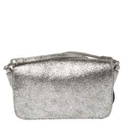 Pre Owned Marc by Marc Jacobs Silver Crackled Leather Shoulder Bag