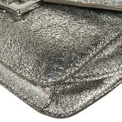 Pre Owned Marc by Marc Jacobs Silver Crackled Leather Shoulder Bag