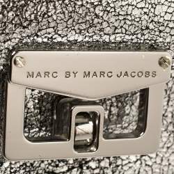 Pre Owned Marc by Marc Jacobs Silver Crackled Leather Shoulder Bag