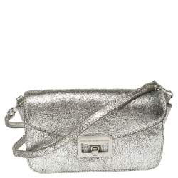 Pre Owned Marc by Marc Jacobs Silver Crackled Leather Shoulder Bag