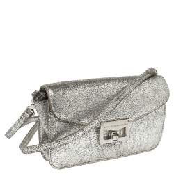 Pre Owned Marc by Marc Jacobs Silver Crackled Leather Shoulder Bag