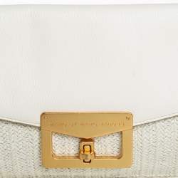 مملوكة مسبقًا Marc By Marc Jacobs White Leather and Straw Flap Clutch