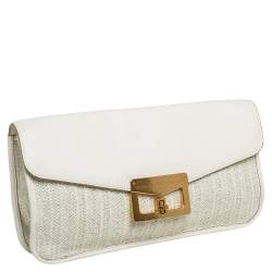 مملوكة مسبقًا Marc By Marc Jacobs White Leather and Straw Flap Clutch