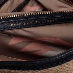 Pre Owned Marc by Marc Jacobs Beige/Black Leather And Straw Top Handle Bag