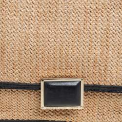 Pre Owned Marc by Marc Jacobs Beige/Black Leather And Straw Top Handle Bag