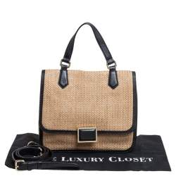Pre Owned Marc by Marc Jacobs Beige/Black Leather And Straw Top Handle Bag